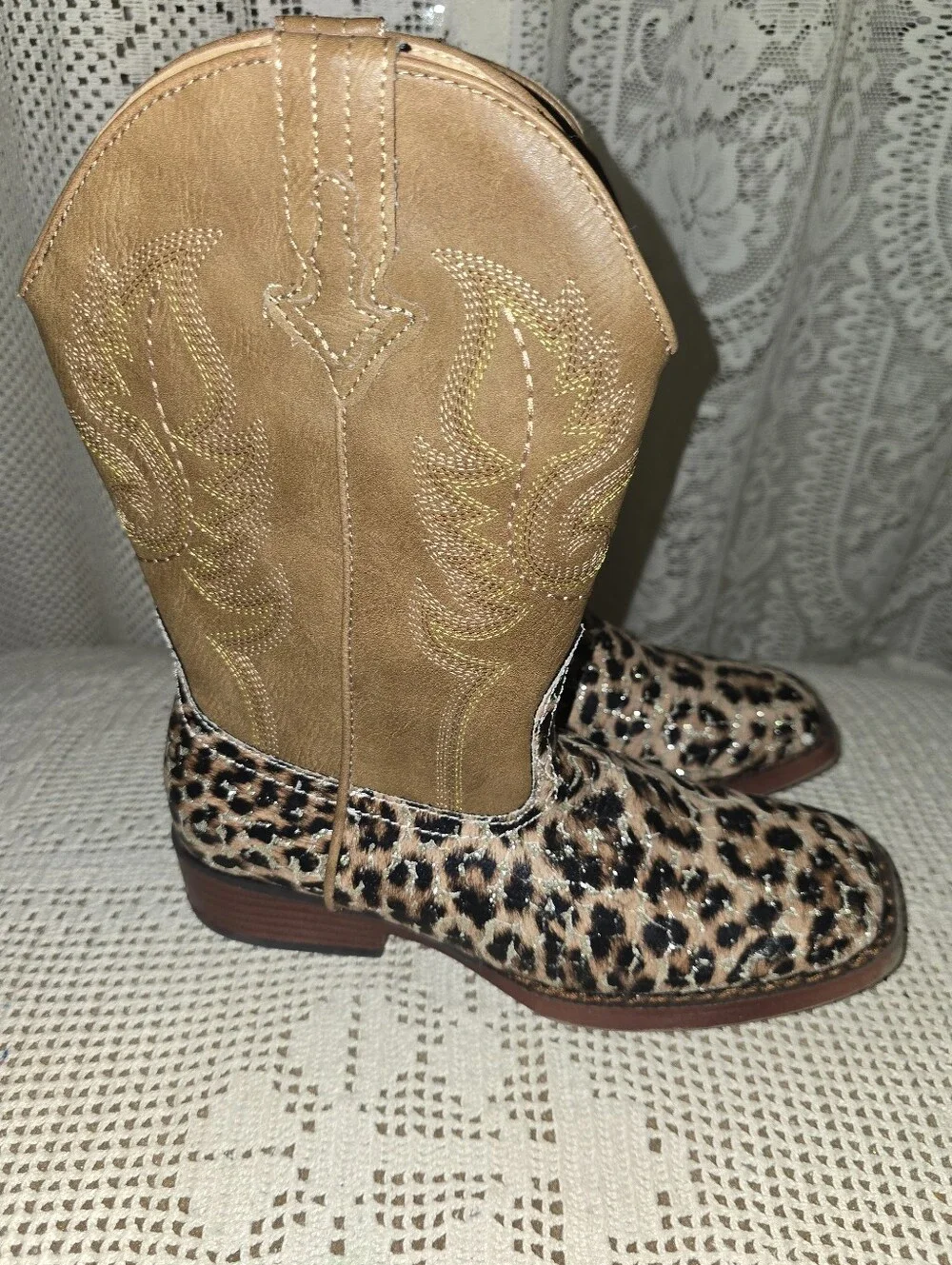 Roper Glitter Leopard Girls Cowboy Boots 3 New Without Tag